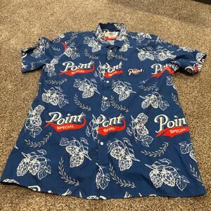Point Special Beer Short Sleeved Button Down Blue Red White Men Size 3XL or XXXL